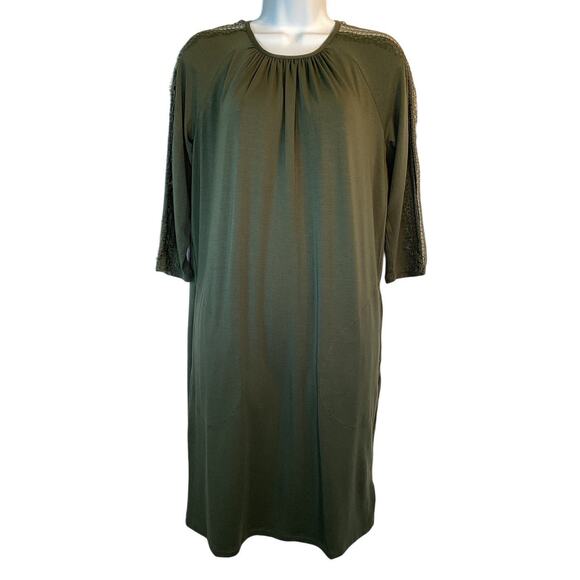 NWT Garnet Hill Luna-Lace Inset Sheath Dress XS Green Stretch Pockets Zip Accent - Picture 2 of 16